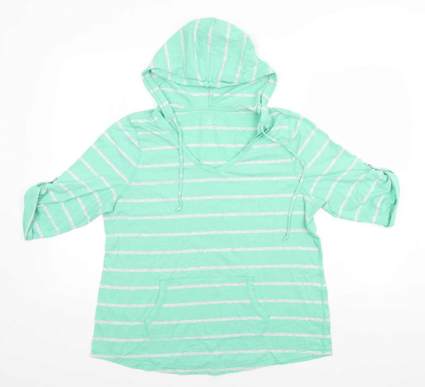 Sonoma Mens Green Striped  Pullover Hoodie Size L