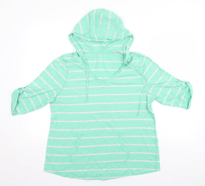 Sonoma Mens Green Striped  Pullover Hoodie Size L