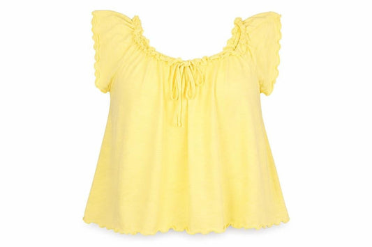 Front view of Primark women’s yellow polo, size UK 10