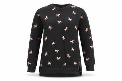 Front view of Next women’s brown animal print jumper, size UK 8, - unicorns