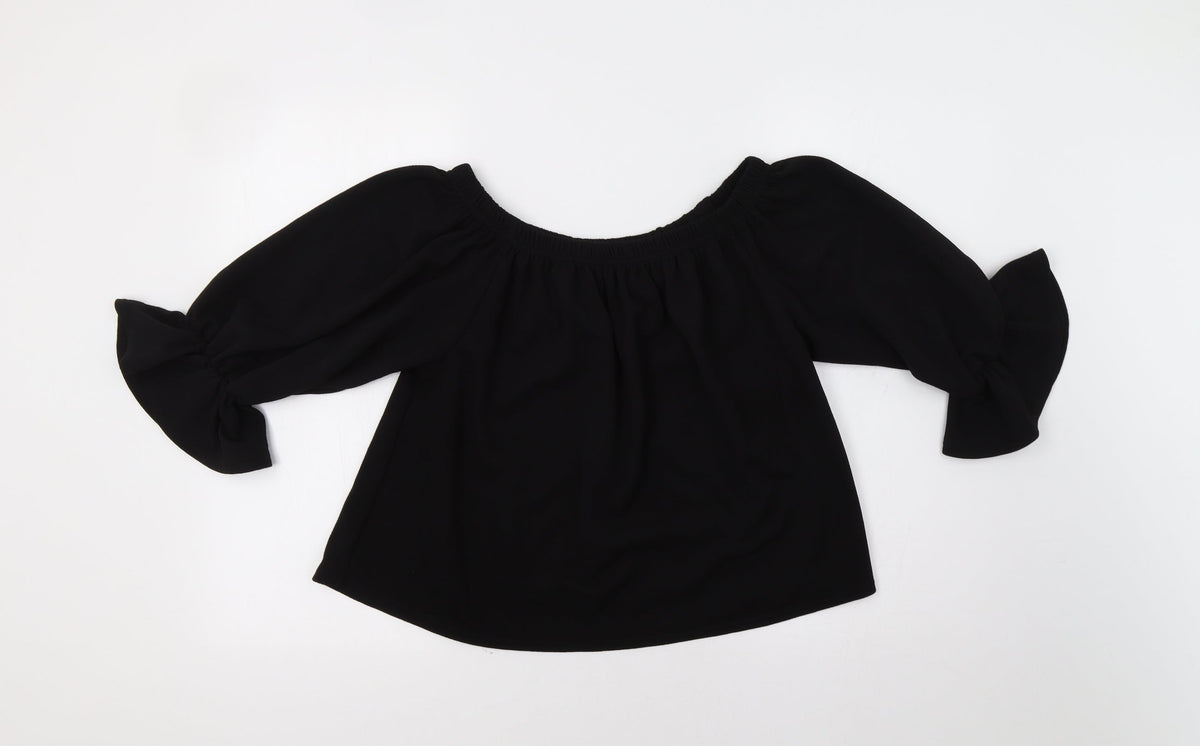 Additional front view of Glamour Babe women’s black basic blouse, size M