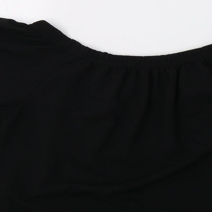 Brand and care label for Glamour Babe women’s black basic blouse, size M