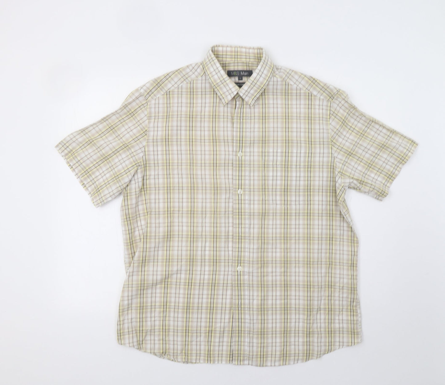 Mens UK Size L M&S Beige  Button-Up Short Sleeve Casual Shirt