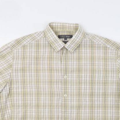 Mens UK Size L M&S Beige  Button-Up Short Sleeve Casual Shirt