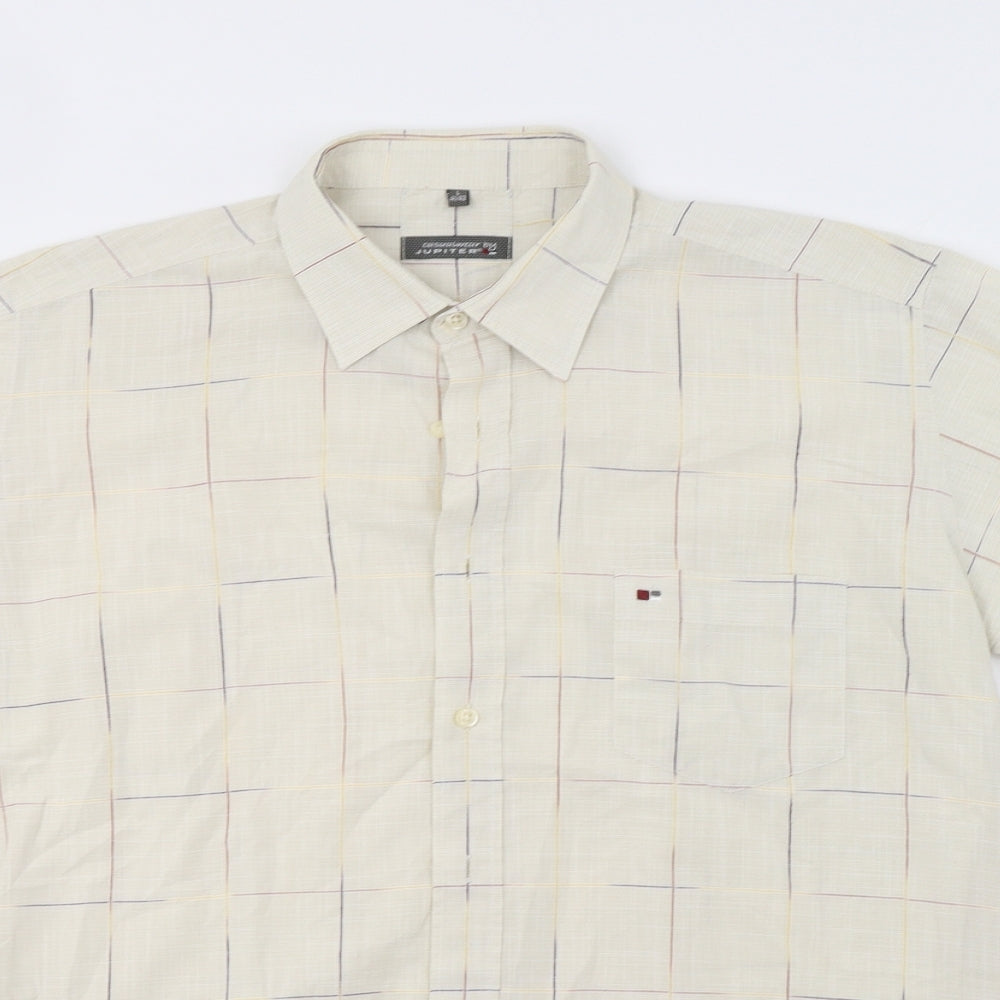 Mens UK Size L Jupiter Beige  Button-Up Short Sleeve Casual Shirt