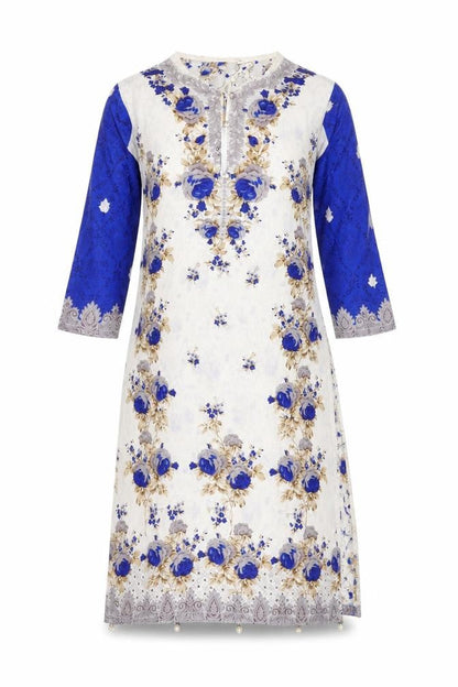 Front view of women’s white floral a-line, size S