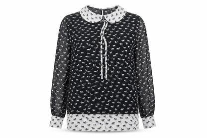 Front view of Be Beau women’s black basic blouse, size UK 12