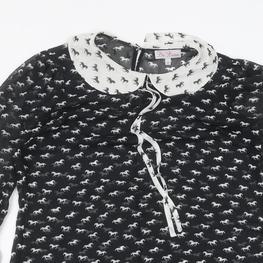 Womens UK Size 12 Be beau Black Basic Blouse