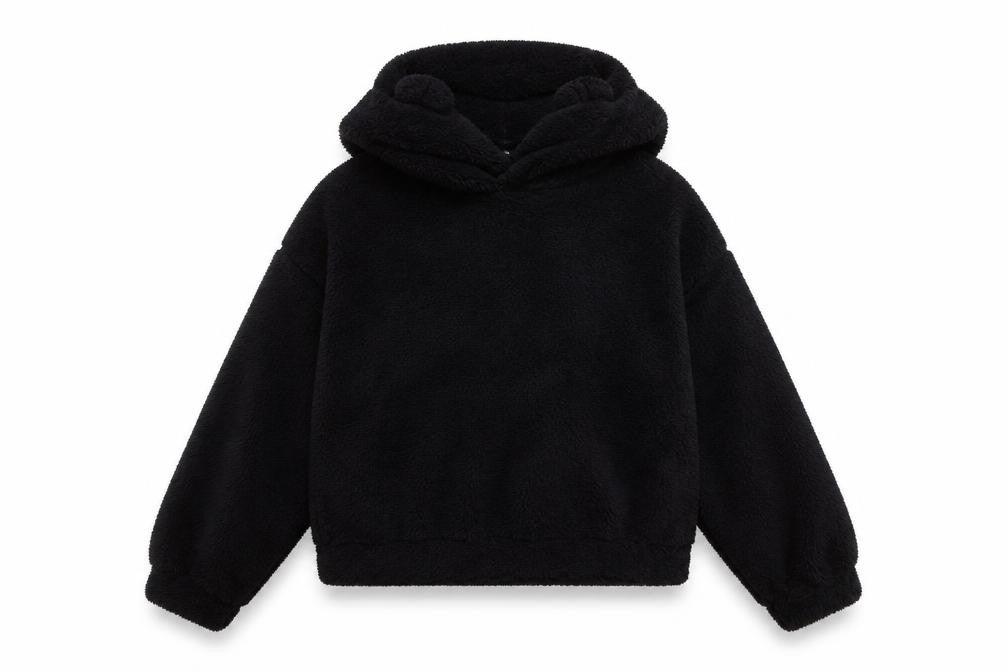 Front view of SHEIN women’s black pullover hoodie, size L