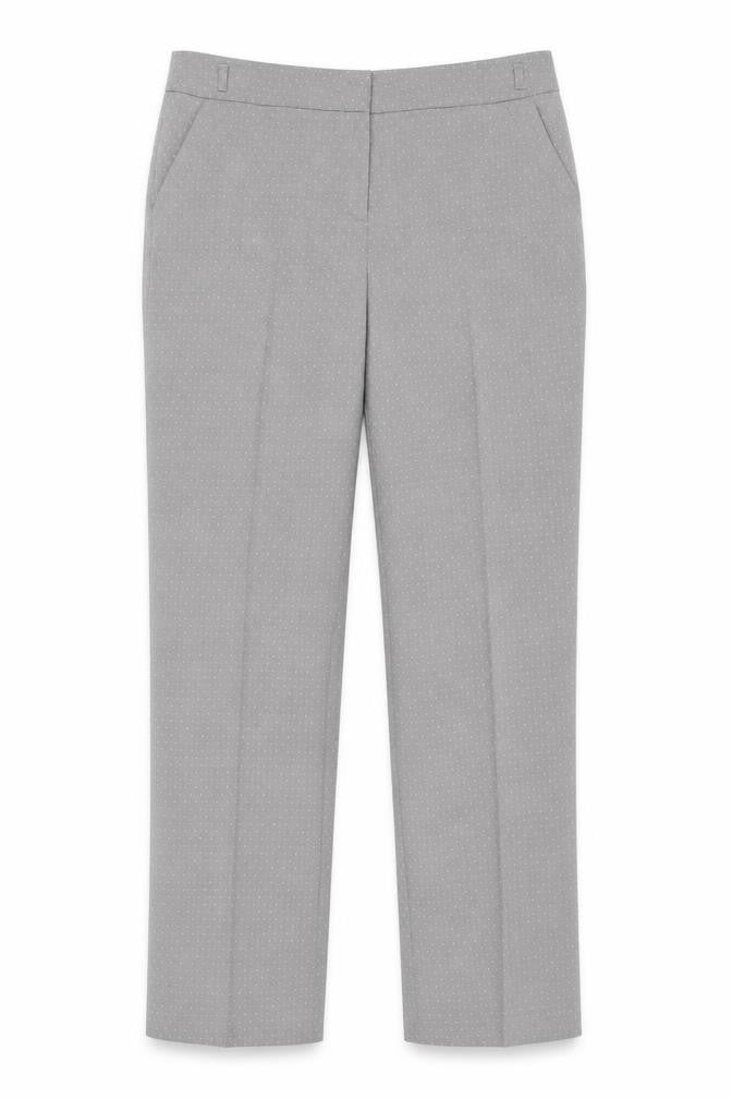 Front view of F&F women’s grey polka dot trousers, size UK 14, 30-inch leg