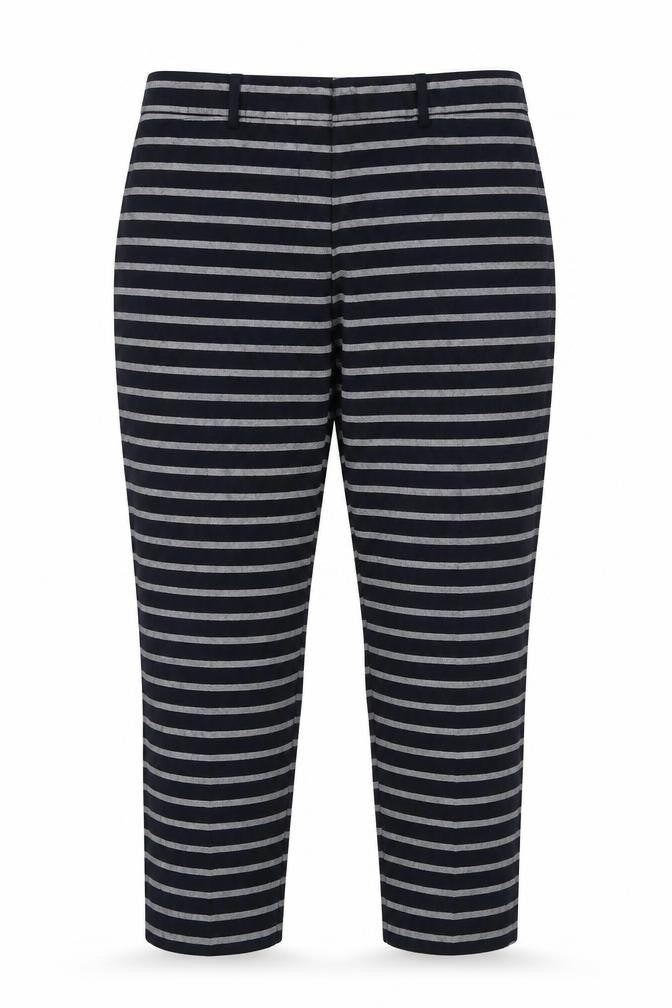 Front view of Gap women’s multicoloured striped cropped trousers, size UK 6, 26-inch leg