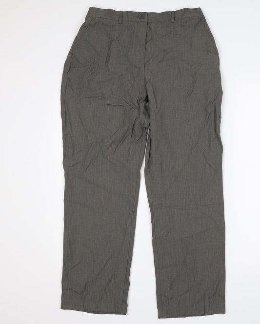 M&S Womens Grey Striped  Trousers  Size 14 L27 in
