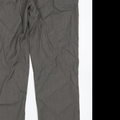 M&S Womens Grey Striped  Trousers  Size 14 L27 in
