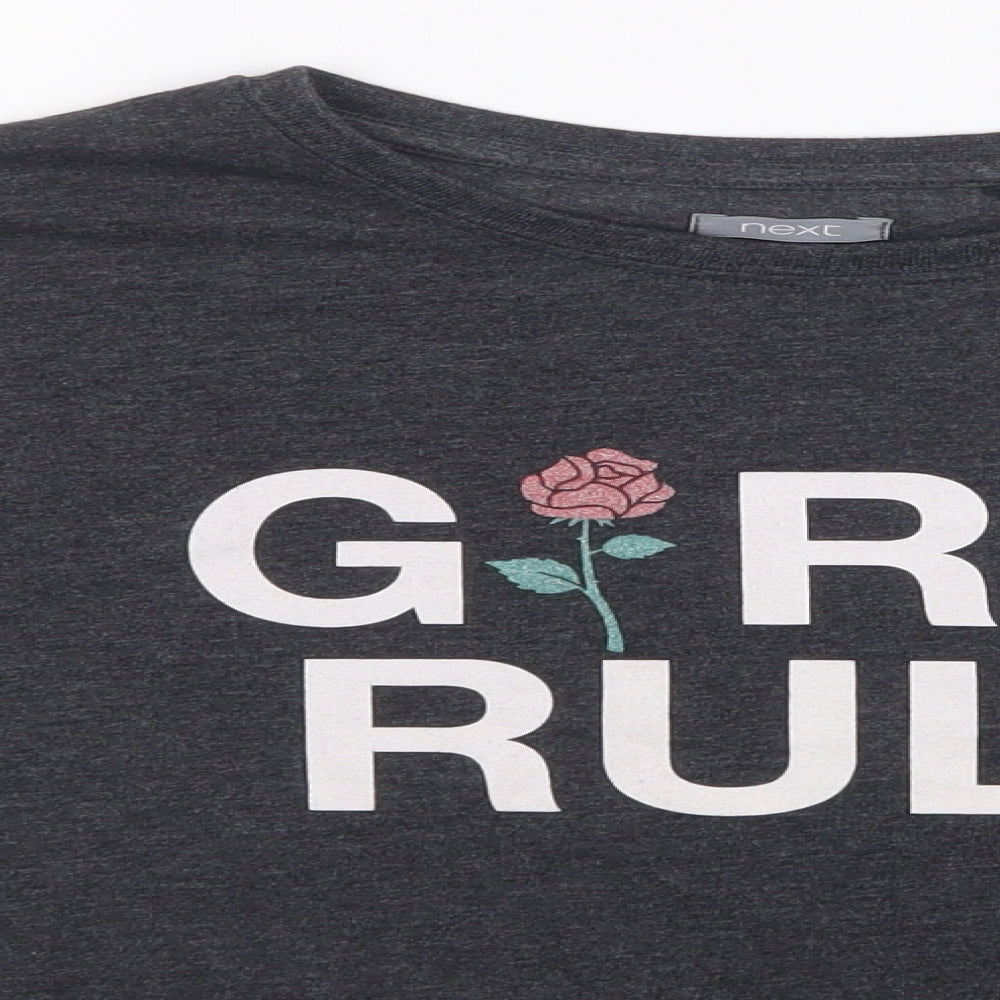 Close-up detail of Next girls’ grey basic t-shirt, size 7, years