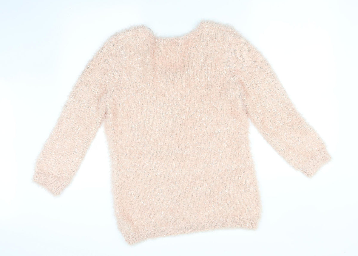 Back view of F&F women’s pink pullover sweatshirt, size UK 14