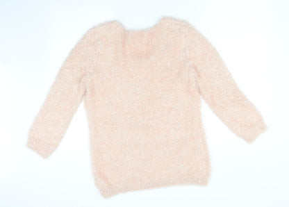 Back view of F&F women’s pink pullover sweatshirt, size UK 14