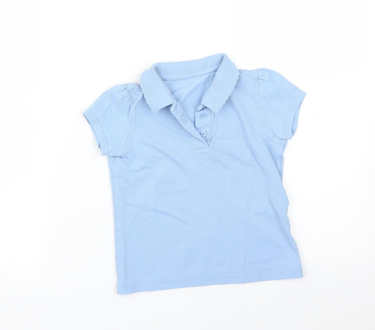 Front view of girls’ blue basic polo
