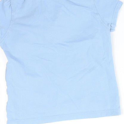 Brand and care label for girls’ blue basic polo