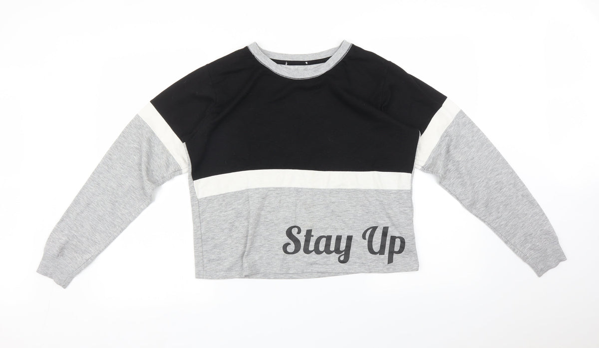 Additional front view of New Look girls’ multicoloured striped pullover sweatshirt, size L