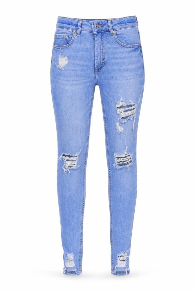 Front view of DENIM CO women’s blue skinny jeans, size UK 8, 29-inch leg