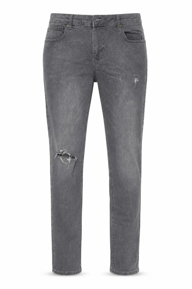 Front view of LDN DNM women’s grey denim skinny jeans, size UK 32, in, 32-inch leg