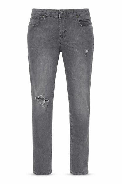 Front view of LDN DNM women’s grey denim skinny jeans, size UK 32, in, 32-inch leg