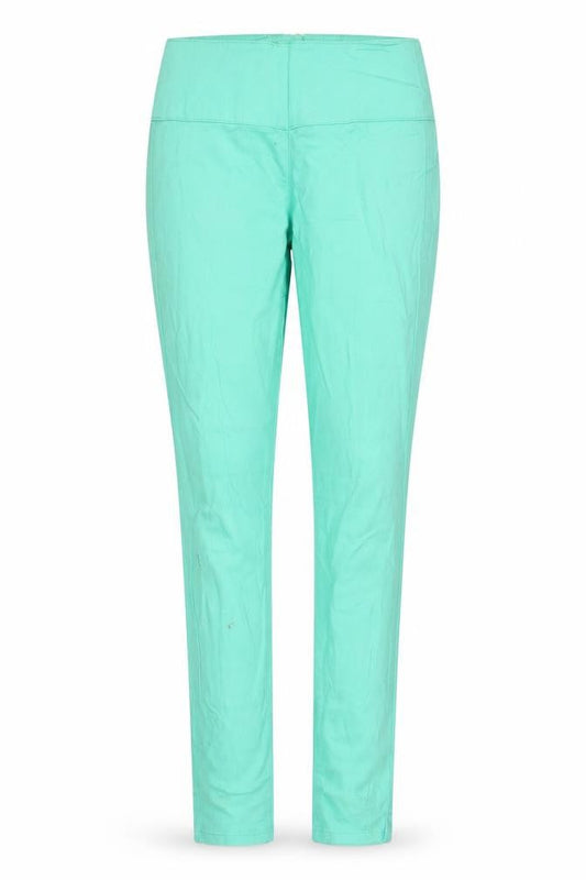 Front view of Pieces women’s green denim tapered jeans, size UK 28, in, 31-inch leg