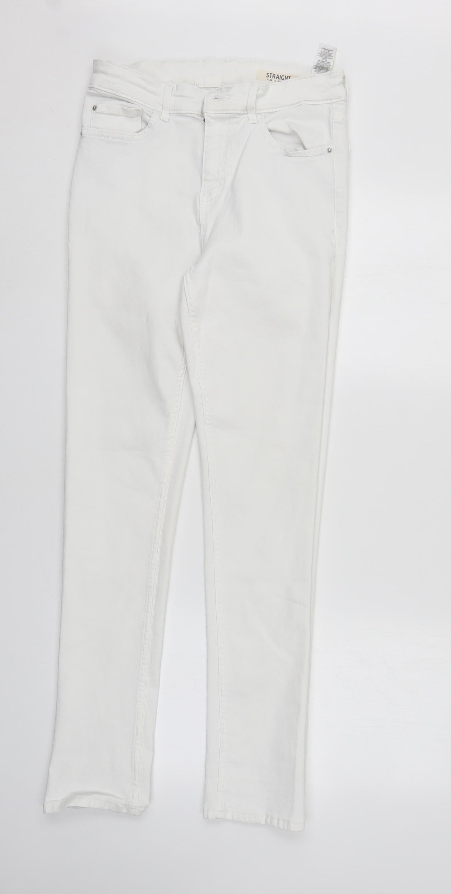 M&S Womens White  Denim Straight Jeans Size 12 L30 in - Elastic Waist