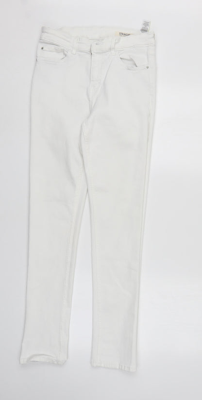M&S Womens White  Denim Straight Jeans Size 12 L30 in - Elastic Waist
