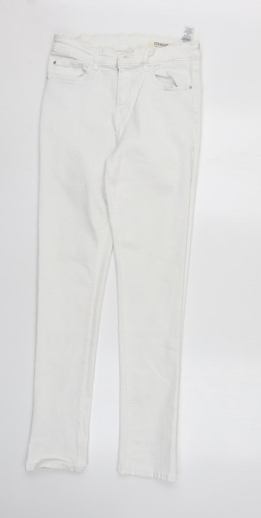 M&S Womens White  Denim Straight Jeans Size 12 L30 in - Elastic Waist