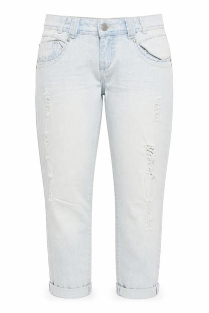 Front view of Yes Yes women’s blue denim straight jeans, size UK 10, 26-inch leg