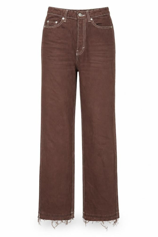 Front view of Weekday women’s brown denim straight jeans, size UK 24, 32-inch leg