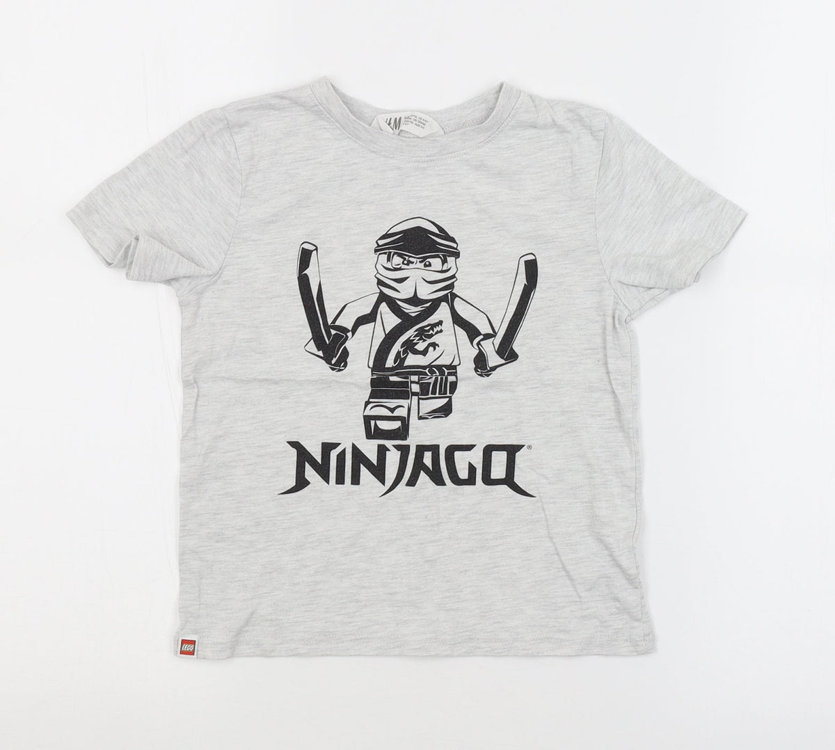 Front view of H&M boys’ grey basic t-shirt, size 5-6, years - lego