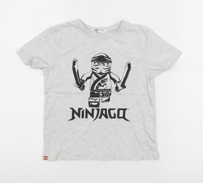 Front view of H&M boys’ grey basic t-shirt, size 5-6, years - lego