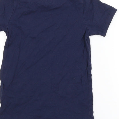 Brand and care label for George boys’ blue basic t-shirt, size 5-6, years