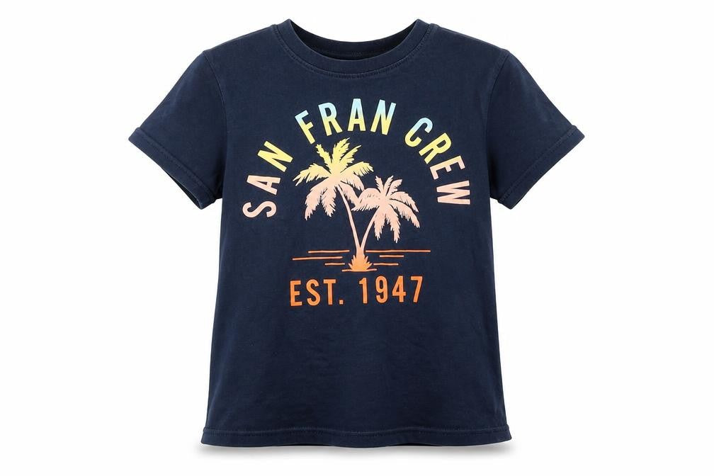 Front view of H&M girls’ blue basic t-shirt, size 5-6, years