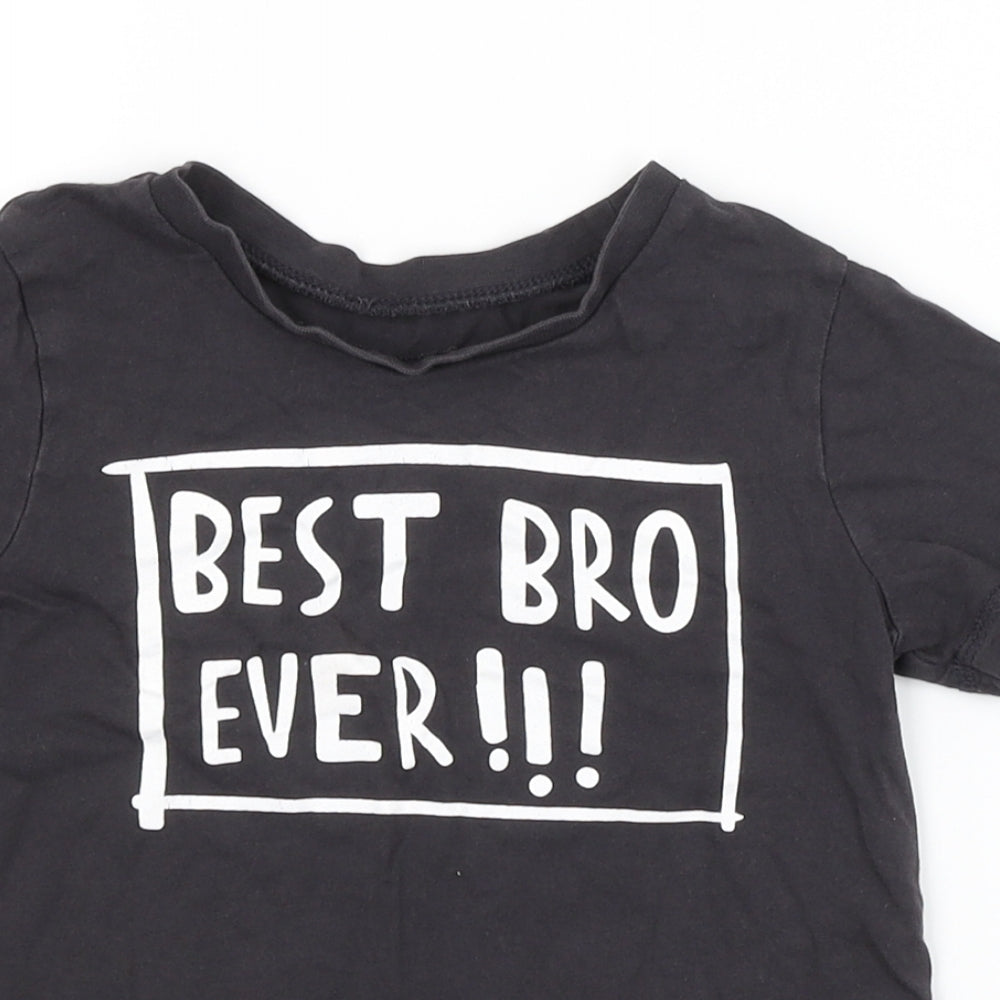 Close-up detail of George boys’ grey basic t-shirt, size 5-6, years