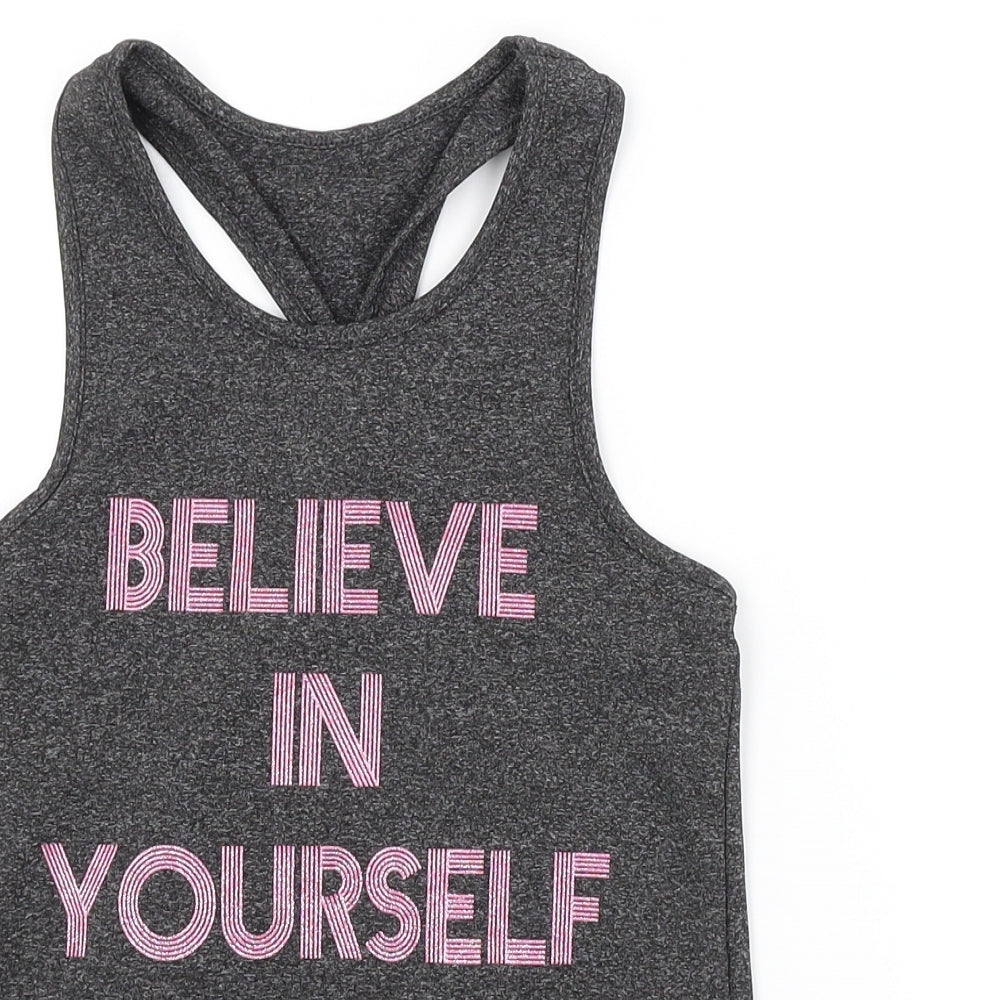 Close-up detail of George girls’ grey basic tank, size 8-9, years