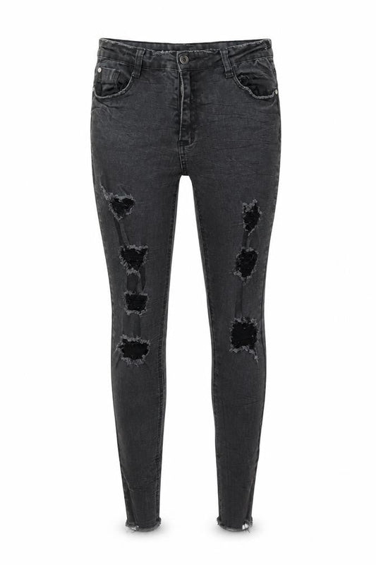 Front view of Missguided women’s grey denim skinny jeans, size UK 12, 28-inch leg - washed black