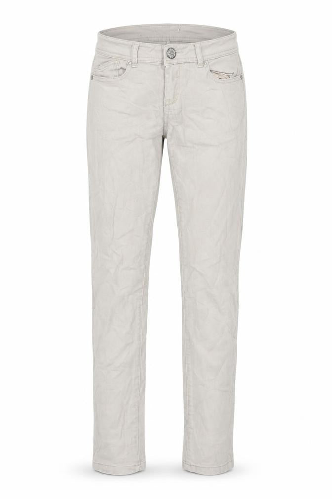Front view of women’s beige denim skinny jeans, size UK 32, in, 32-inch leg