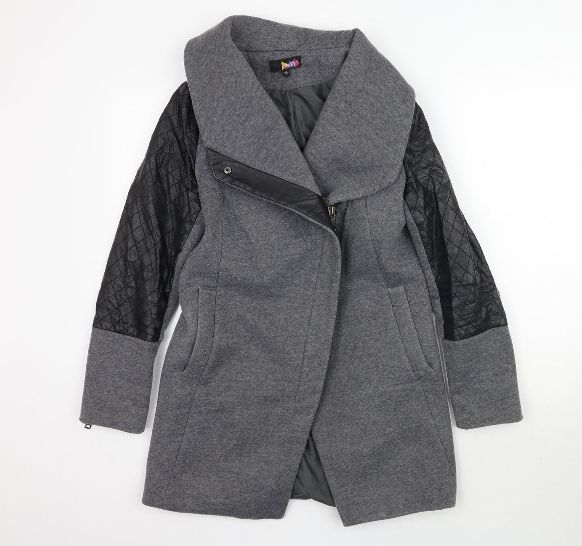 Additional front view of Osley women’s grey overcoat coat, size UK 10