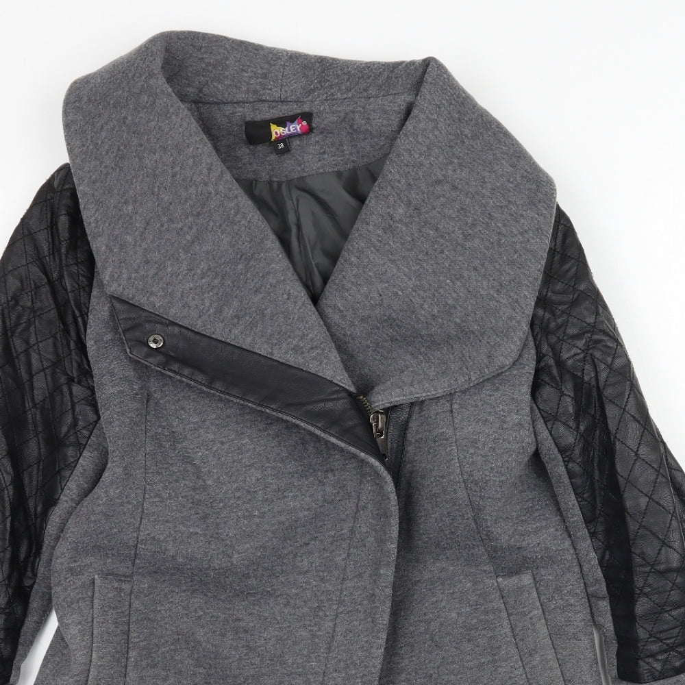 Close-up detail of Osley women’s grey overcoat coat, size UK 10