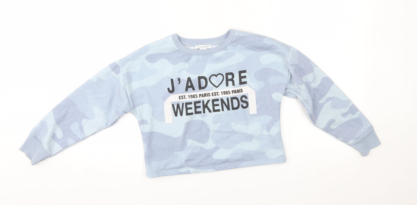 Primark Girls Blue Camouflage  Pullover Sweatshirt Size 9-10 Years  - cropped, j'adore weekends