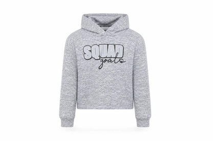 Front view of Very girls’ grey pullover hoodie, size 9, years - squad goals
