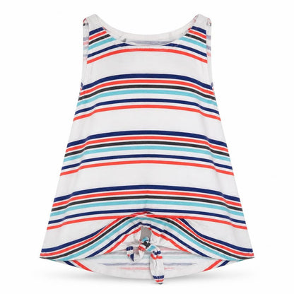 Front view of Next girls’ white striped basic tank, size 7, years