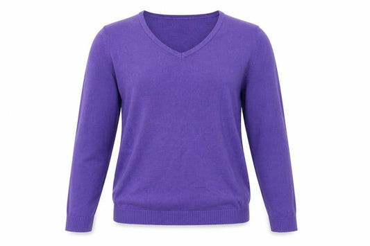Front view of pure & natural women’s purple jumper, size UK 12