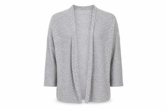 Front view of Jeff&co women’s grey cardigan jumper, size UK 10
