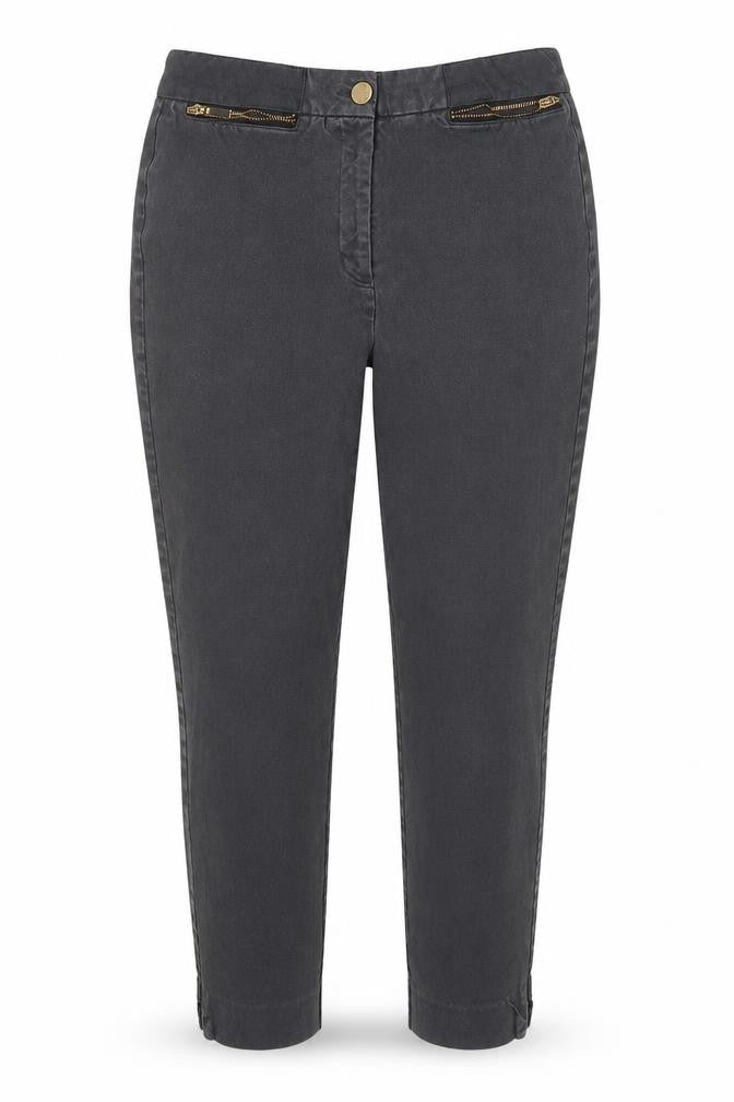Front view of Marks & Spencer women’s grey denim skinny jeans, size UK 12, 25-inch leg