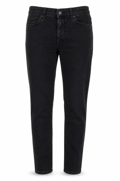 Front view of Topshop women’s black denim skinny jeans, size UK 27, in, 26-inch leg