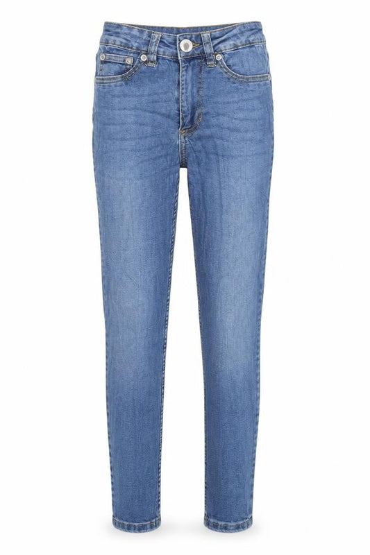 Front view of 157 women’s blue denim skinny jeans, size UK 23, in, 28.5-inch leg